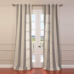 Del Mar Gray Linen Room Darkening Blend Stripe Curtain - 50 in. W x 108 in. L