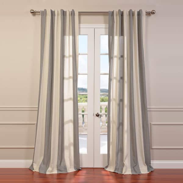 Exclusive Fabrics & Furnishings Del Mar Gray Linen Room Darkening Blend Stripe Curtain - 50 in. W x 108 in. L