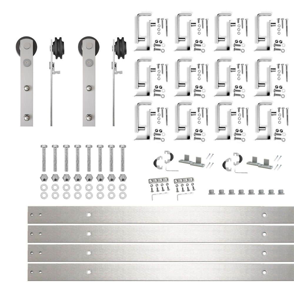 16 ft./192 in. Brushed Nickel Double Track Bypass U-Shape Sliding Barn Door Hardware Kit - Straight Design Roller price history on PriceWatchPro