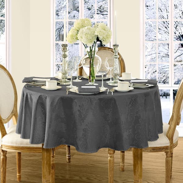 70 in. Round Gray Barcelona Damask Fabric Tablecloth