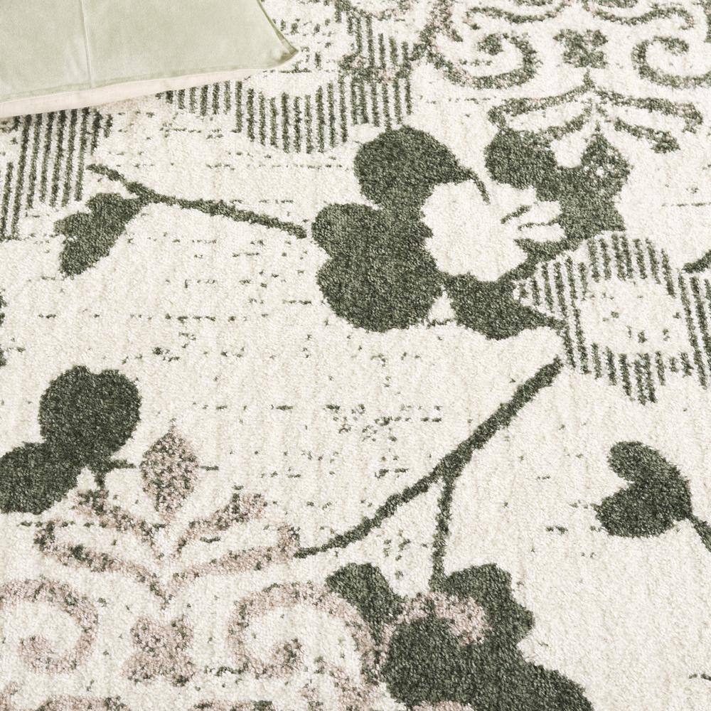 Ivory and Dark Green Floral Square Area Rug, 6' x 6'