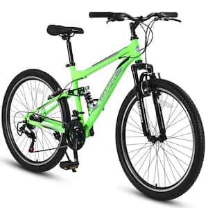 26 in. 21-Speed Adult Bike Front and Rear Shock Absorption, Height Adjustable for Camping Road & Mountain Riding, Green