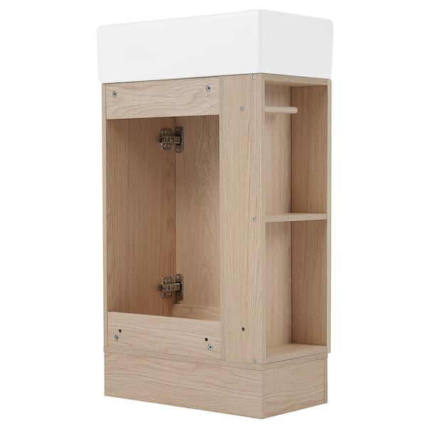 18.6 in. W Single Sink Freestanding Bath Vanity in Natural with White Ceramic Top, 2-tier Shelf, Toilet Paper Holder