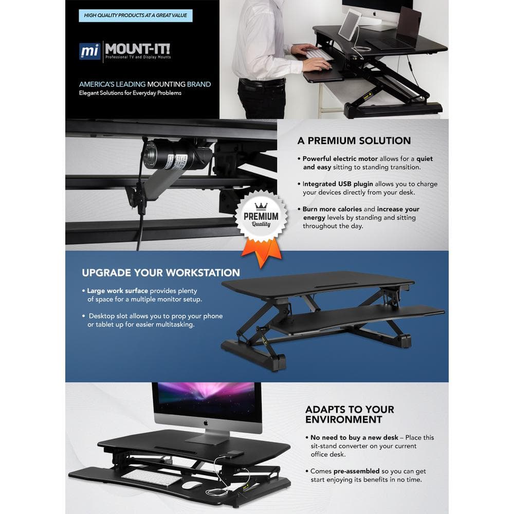 Black Electric Adjustable Standing Desk Converter with Wheels