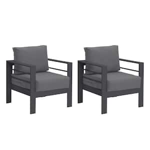 Ergonomic Aluminum Outdoor Lounge Chair with Gray Cushion (2-Pack)