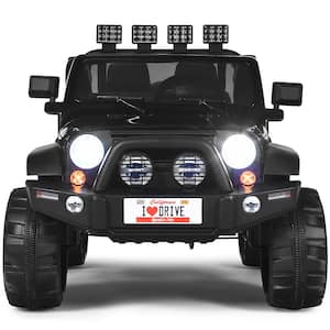 12.6 in 12-Volt Kids Ride On Car 2 Seater Truck RC Electric Vehicles with Storage Room Black