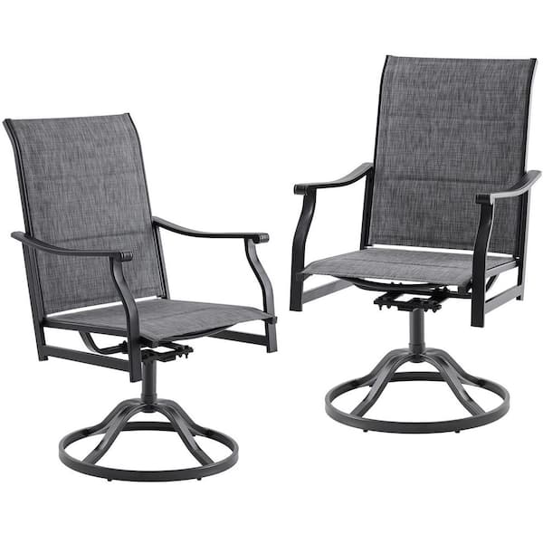 Patio Swivel Chairs Set of 2, Outdoor Dining Chairs with Textilene, Patio Dining Chairs with Grey Fabric and Quilted