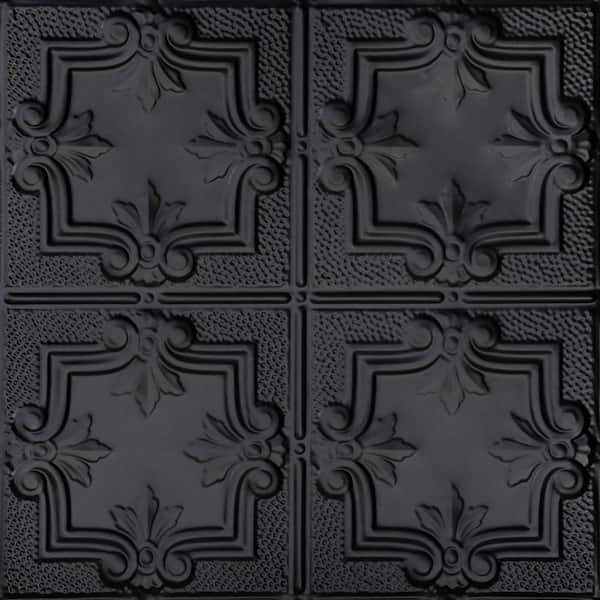 FROM PLAIN TO BEAUTIFUL IN HOURS Antoinette Satin Black 2 ft. x 2 ft. Decorative Nail Up Tin Ceiling Tile (24 sq. ft./case)