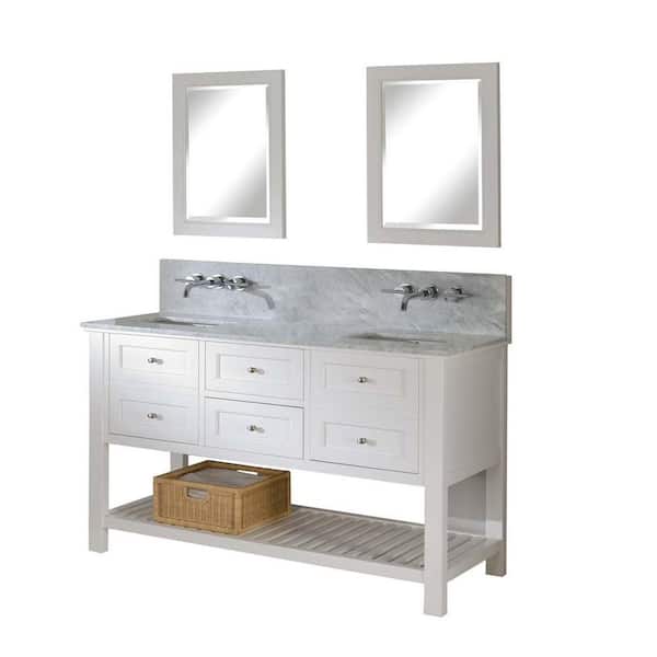 Direct vanity sink Mission Spa Premium 60 in. Double Vanity in Pearl White with Marble Vanity Top in Carrara White and Mirrors