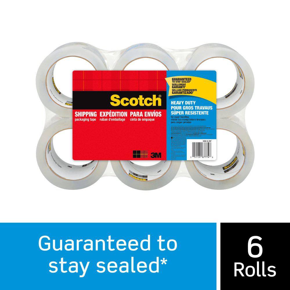 6 Refill Rolls 1.88 x 54.6 Yards Shipping & Moving Scotch Heavy Duty Shipping Packaging Tape Clear 3 Core Great for Packing 3850-6 Pack of 2