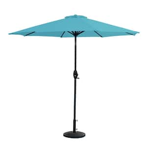 Riviera 9 ft. Market Outdoor Umbrella with Decorative Round Resin Base in Turquoise