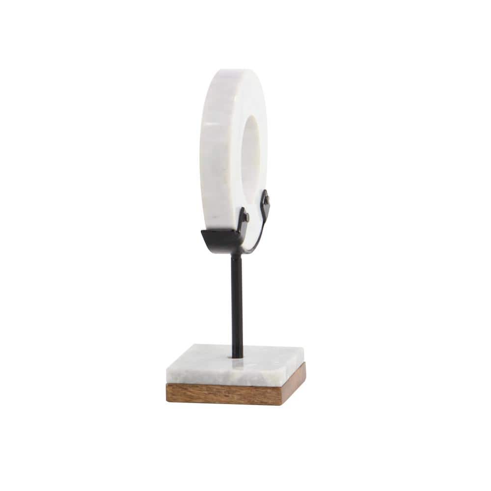 White Marble Ring Sculpture with Wood Base
