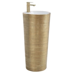 Vannes 15.34 in. W x 15.34 in. L Luxury Ceramic Round Pedestal Sink and Basin in Brushed Gold