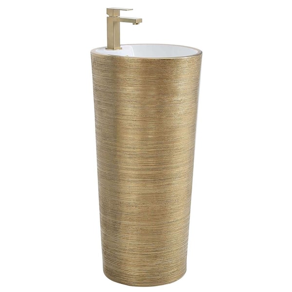 FINE FIXTURES Vannes 15.34 in. W x 15.34 in. L Luxury Ceramic Round Pedestal Sink and Basin in Brushed Gold