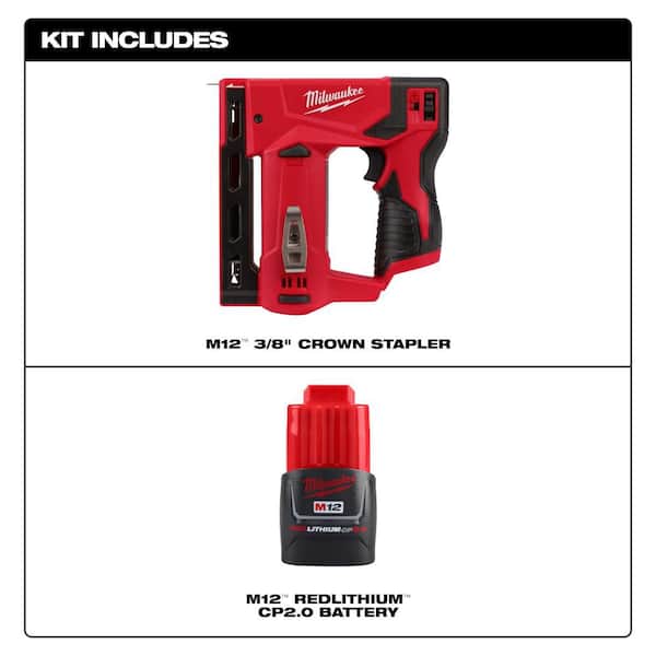 M12 12-Volt Lithium-Ion Cordless 3/8 in. Crown Stapler with M12 2.0Ah Battery