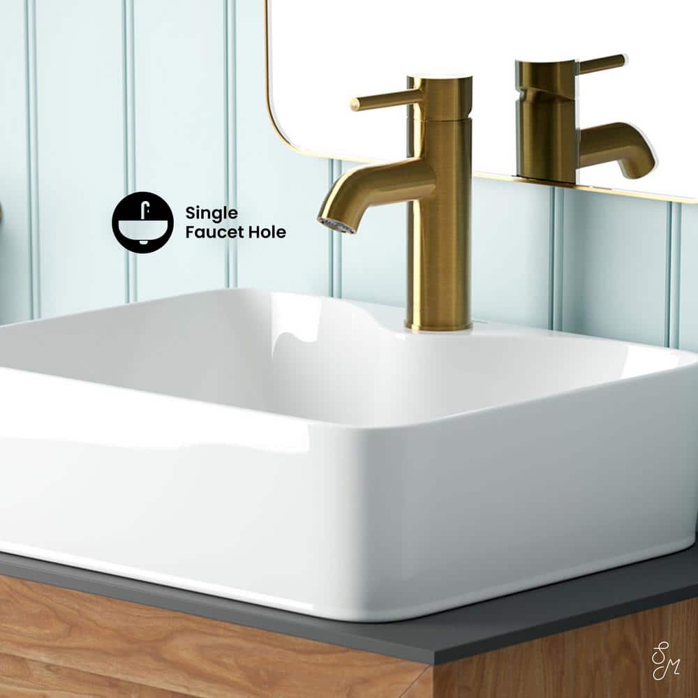 Glossy White Ceramic Above-Counter Vessel Sink, 19"
