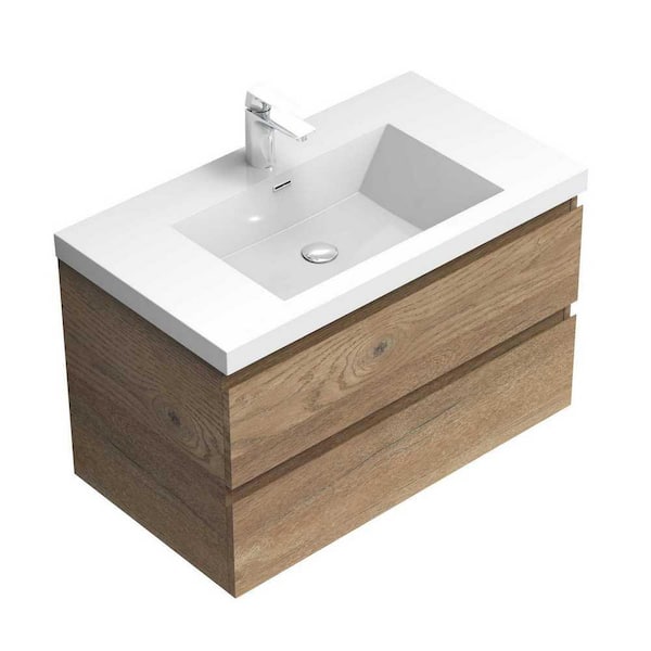 George William Cabinetry Hammond Oak 35.2 in. W x 19.5 in. D. x 20.5 in. H Modern Design Bathroom Furniture Set Bathroom Cabinet with Basin
