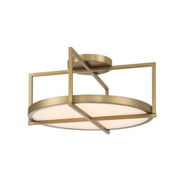 Minka Lavery Boada 18 in. 1-Light Soft Brass LED Semi-Flush Mount with White Faux Alabaster Diffuser