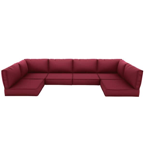 14-Piece Outdoor Sectional Cushion Replacement Set, 26 x 26 x 5 in. Deep Seat Patio Cushions Burgundy