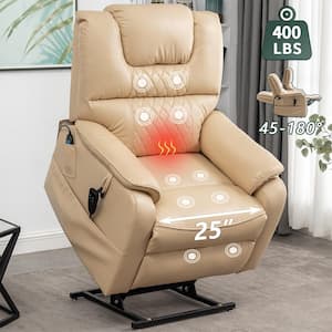 Exclusive Big and Tall Faux Leather Dual Motor Power Lift Recliner Chair with Massage,Heating System - Beige