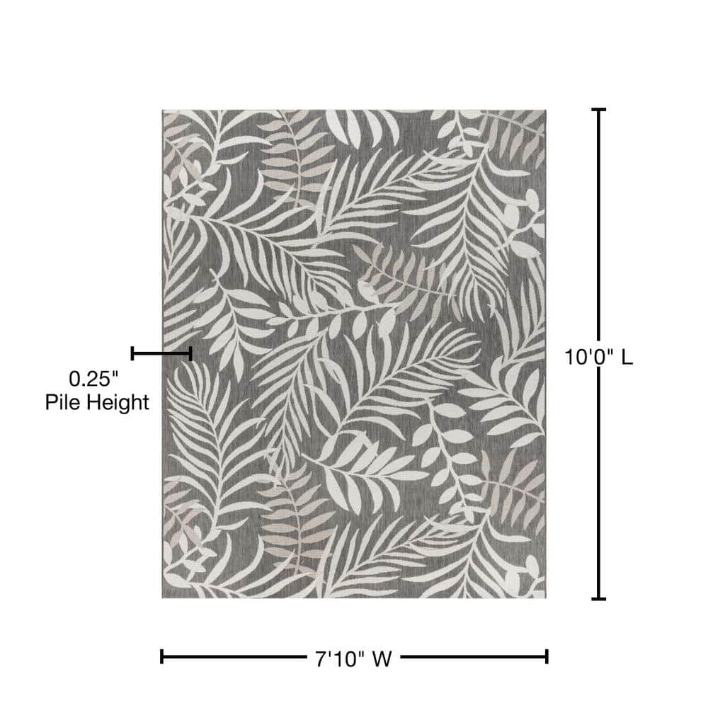 120" x 94" Gray and White Botanical Indoor/Outdoor Rug