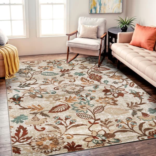 Vine Floral Beige 5' x 7' Area Rug