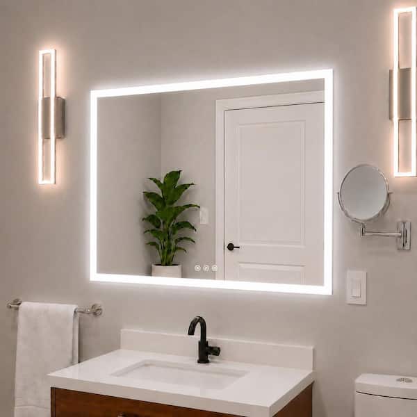 48 in. W x 36 in. H Rectangular Frameless LED Light Dimmable Anti-Fog Wall Bathroom Vanity Mirror