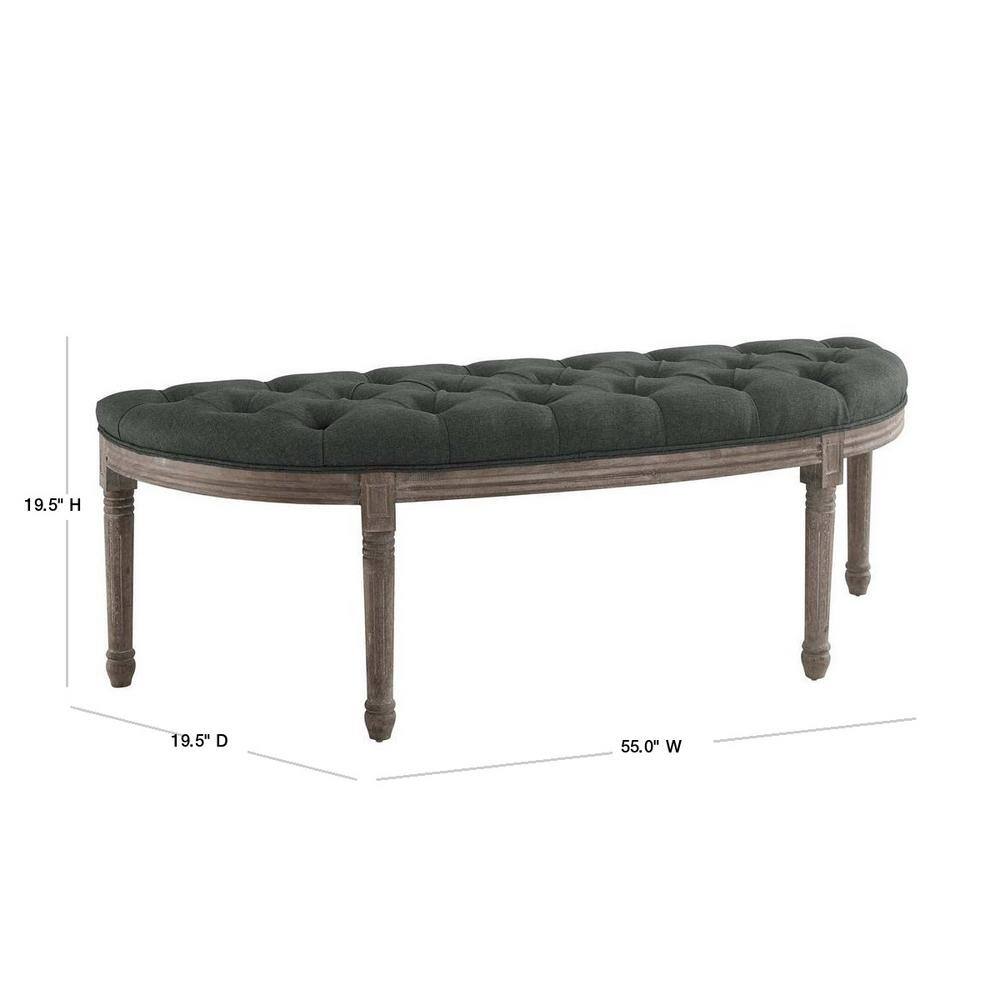 Gray Tufted Semi-Circle Upholstered Bench with Turned Legs