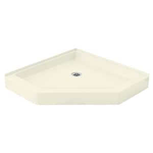 Intrigue 39 in. L x 39 in. W Single Threshold Corner Shower Pan Base with Center Drain in Biscuit