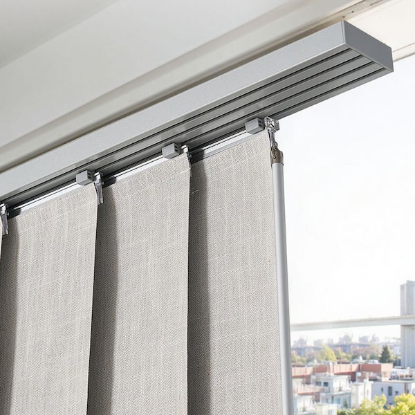 Panel Track Blinds, Extendable Track from 21.25 in. to 86 in. W, Trimmable Panel Up to 96 in. H, Light Gray, Cordless