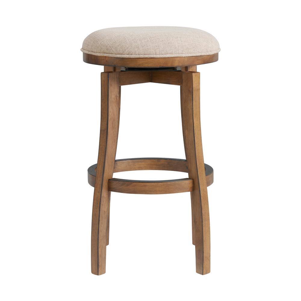 Classic 26'' Brown Rubberwood Swivel Backless Bar Stool