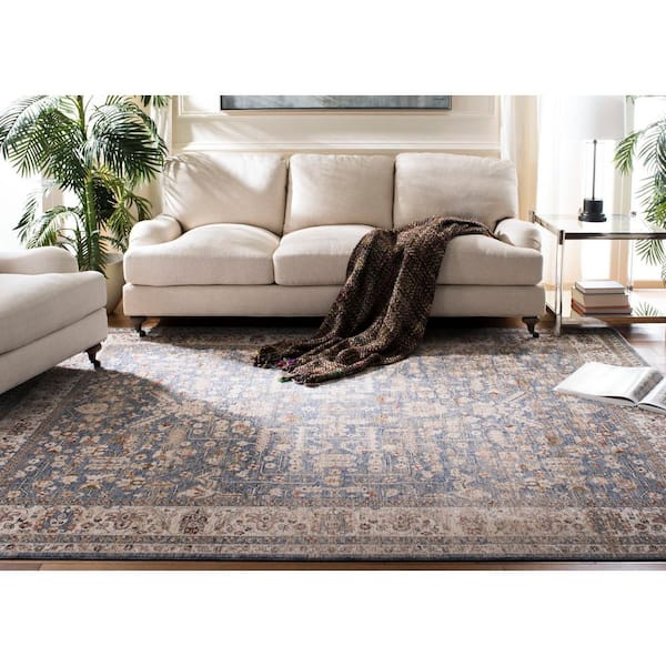 Heirloom 9 ft. x 12 ft. Light Blue/Ivory Border Distressed Area Rug