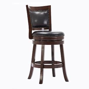 37.5 in. Brown and Black Nailhead Round Leatherette High Back Counter Stool with Flared Leg