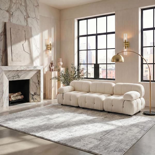 Amelia 10 ft. x 14 ft. Ivory/Light Gray Abstract Distressed Area Rug