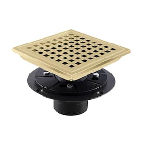 6 in. x 6 in. Stainless Steel Square Shower Floor Drain with Square Pattern Drain Cover in Brushed Gold