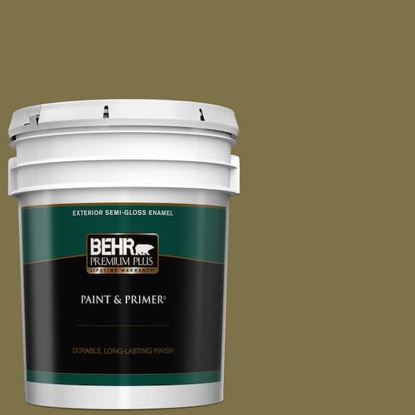 BEHR PREMIUM PLUS 5 gal. #S330-7 Olive Shade Semi-Gloss Enamel Exterior Paint & Primer
