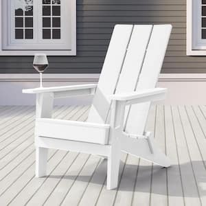 White Folding Adirondack Chair, Waterproof HIPS High Load Capacity Patio Chair with Wide Armrests (1-Piece)