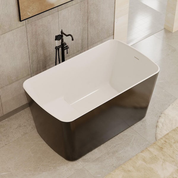 49 in. x 24 in. Rectangular Acrylic Soaking Bathtub in Black with Seat