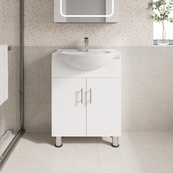 Dreamwerks Lilly 24 in. W x 18 in. D x 34 in. H Freestanding Euro-Style Bathroom Vanity in White with Ceramic Vanity Top in White