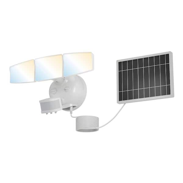 Next Gen Solar-Powered LED Security Floodlight, 3 Head w/ Motion Sensing, D2D, Adjustable Brightness-White 2000 Lumens