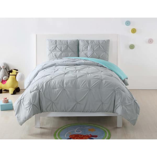 My World Anytime 2-Piece Silver Grey and Turquoise Twin XL Comforter Set