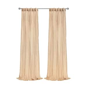 Paloma Apricot Polyester Broomstick Crushed 52 in. W x 108 in. L Dual Header Indoor Sheer Curtain (Single Panel)