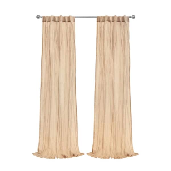 Habitat Paloma Apricot Polyester Broomstick Crushed 52 in. W x 108 in. L Dual Header Indoor Sheer Curtain (Single Panel)