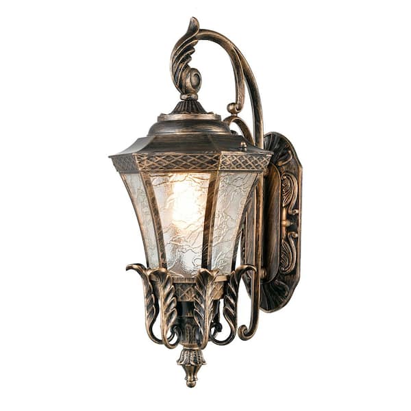 CLAXY 20.87 in. Gold Outdoor Hardwired Lantern Wall Sconce with No Bulbs Included