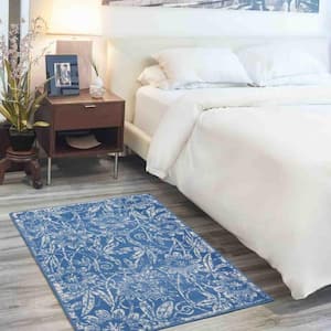 Blue and Ivory 6 ft. x 9 ft. Floral Vines Specialty Area Rug