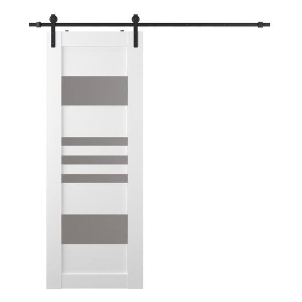 Belldinni Leti 28 in. x 84 in. 5-Lite Frosted Glass Snow White Wood Composite Sliding Barn Door with Hardware Kit