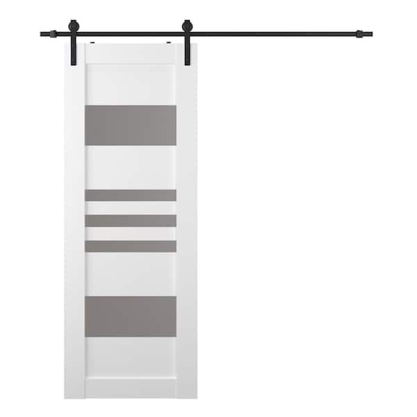 Belldinni Leti 28 in. x 96 in. 5-Lite Frosted Glass Snow White Wood Composite Sliding Barn Door with Hardware Kit