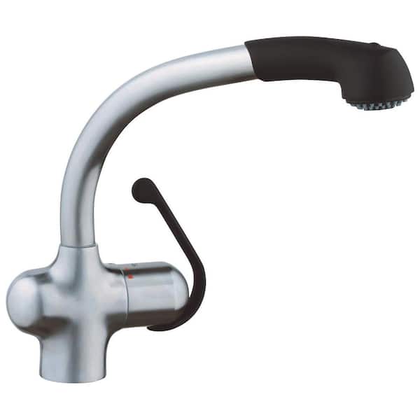 GROHE LadyLux Plus Single-Handle Pull-Out Sprayer Kitchen Faucet in Stainless Steel and Black