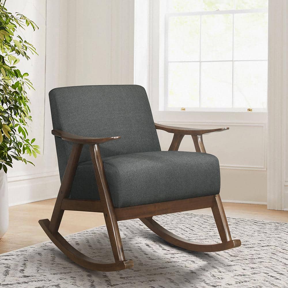 Dark Gray and Walnut Mid-Century Modern Rocking Chair