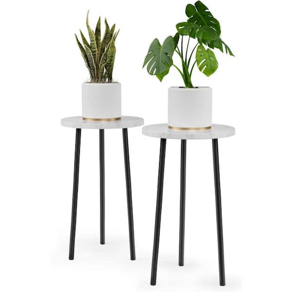 Marbled 19.7 in. H Wood and Metal Indoor/Outdoor Adjustable Corner Plant Stand (2-Pack)